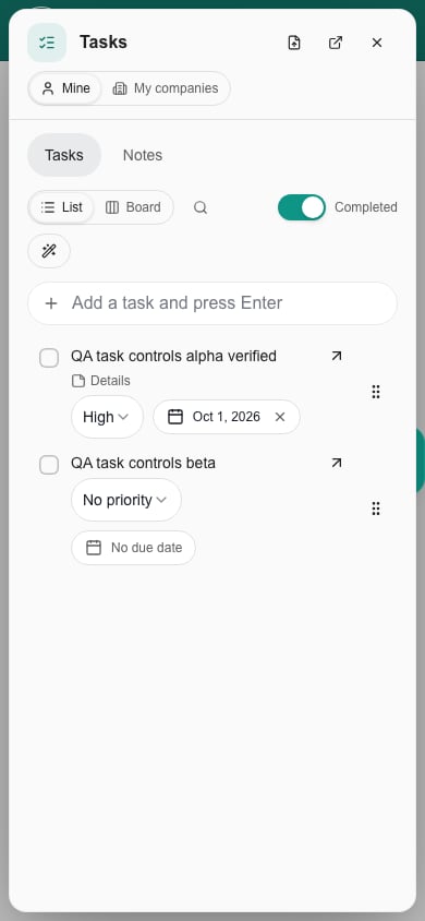 Task side panel with editable priority and due date on a phone