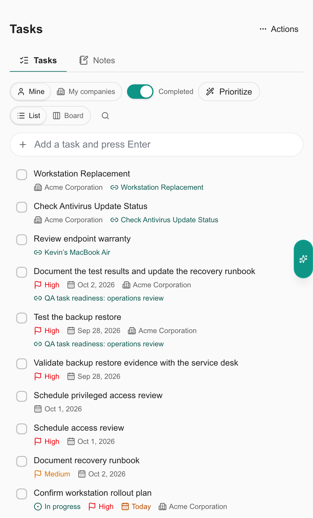 Task pop-out window with no main navigation