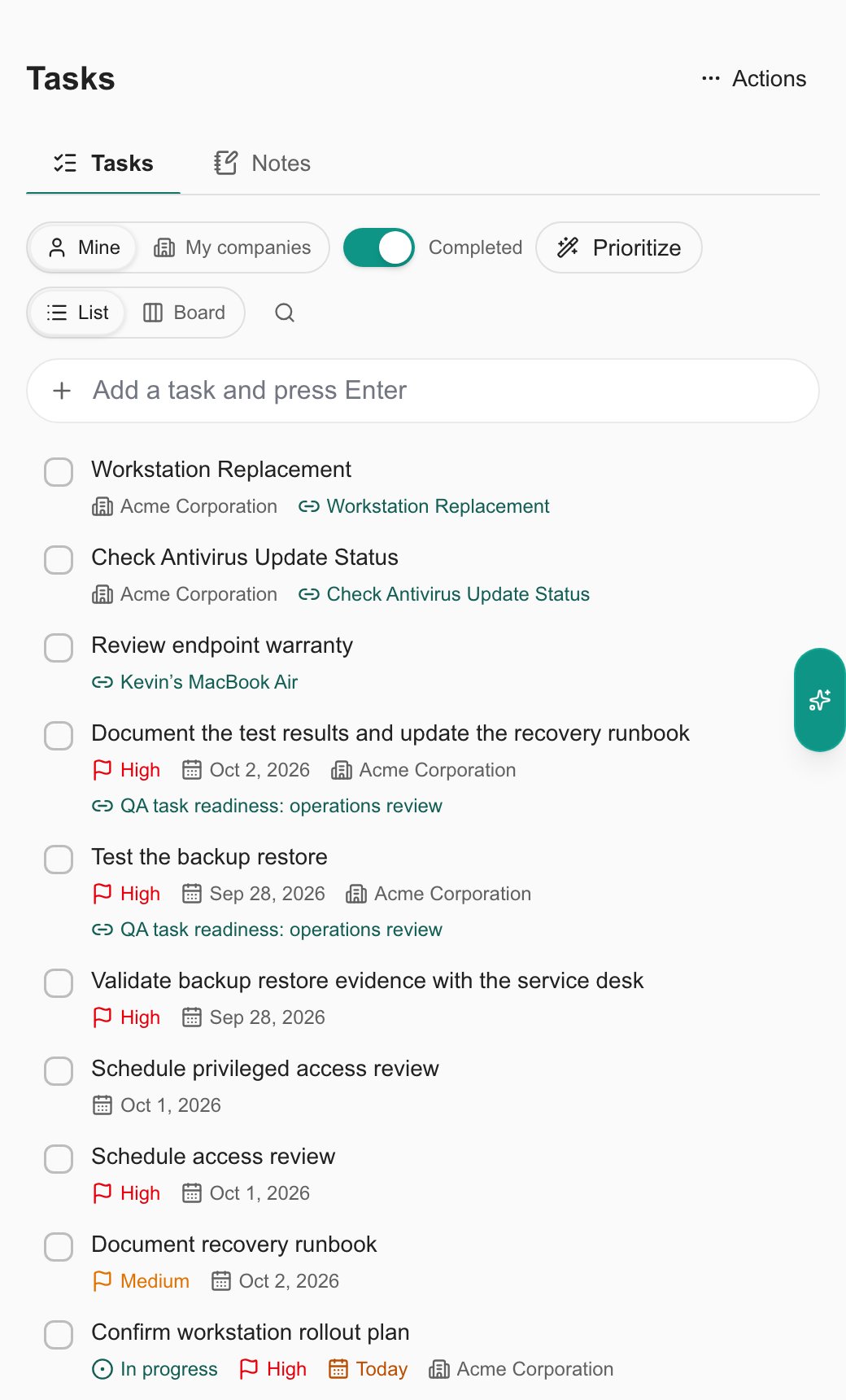 Task pop-out window with no main navigation