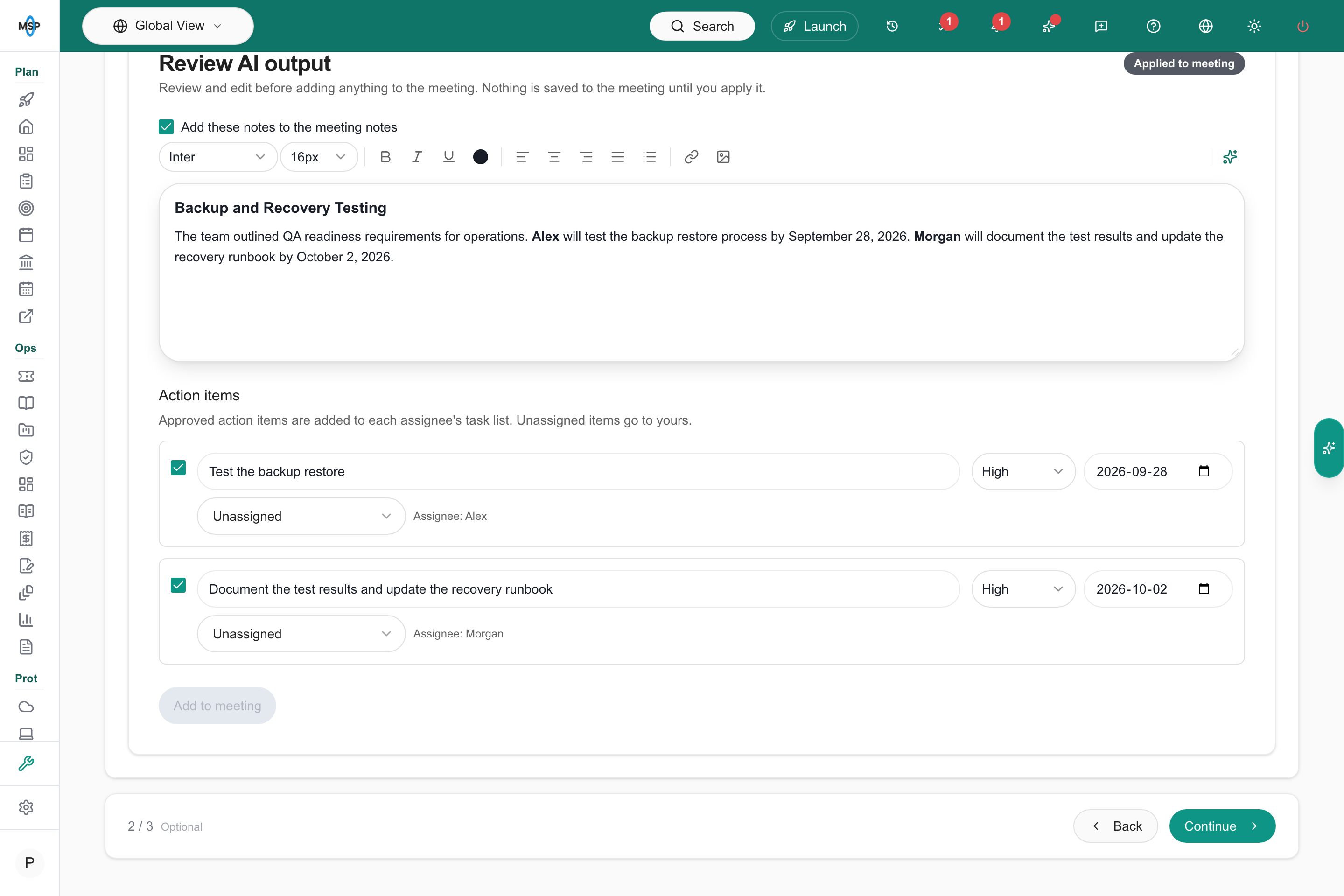 Applied transcript output with Add to meeting disabled