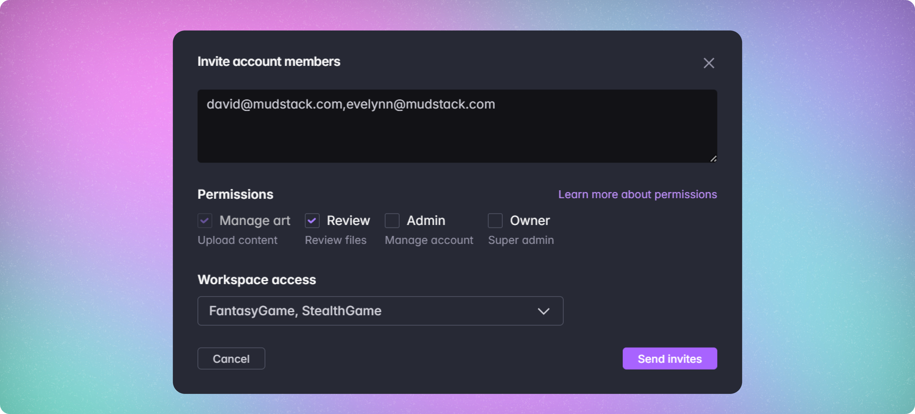 creating a workspace in mudstack