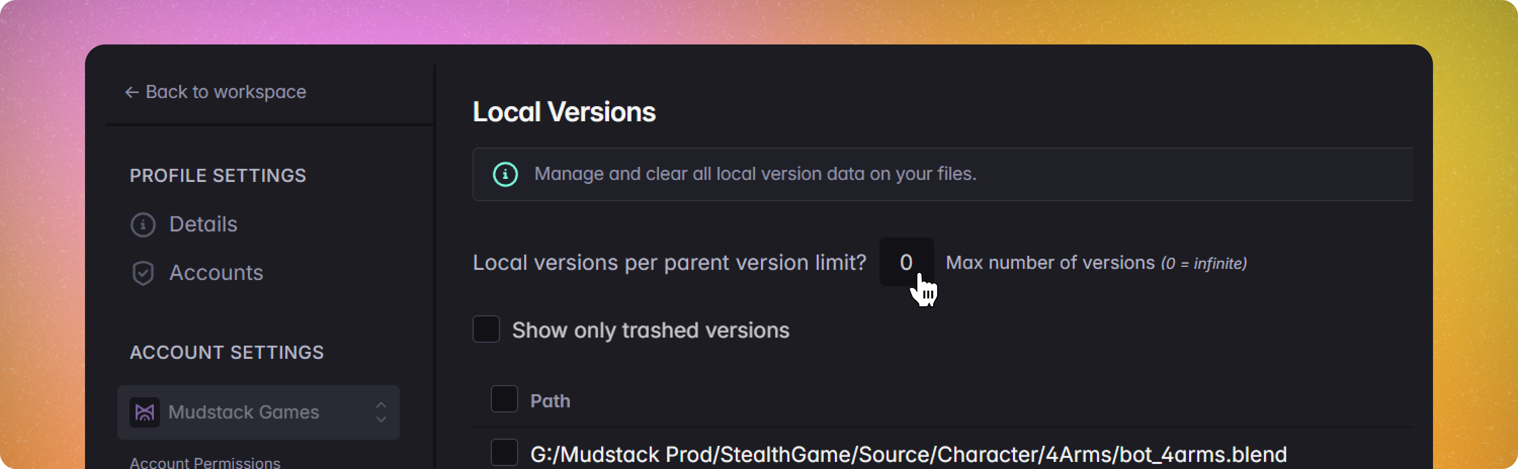 Local Version limits configuration