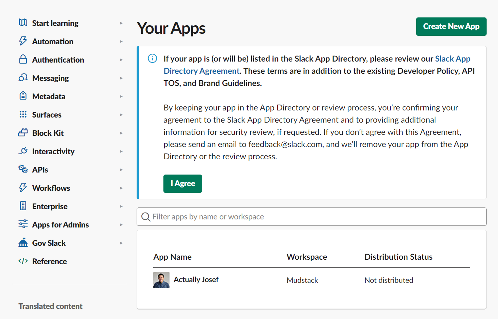 Slack app creation
