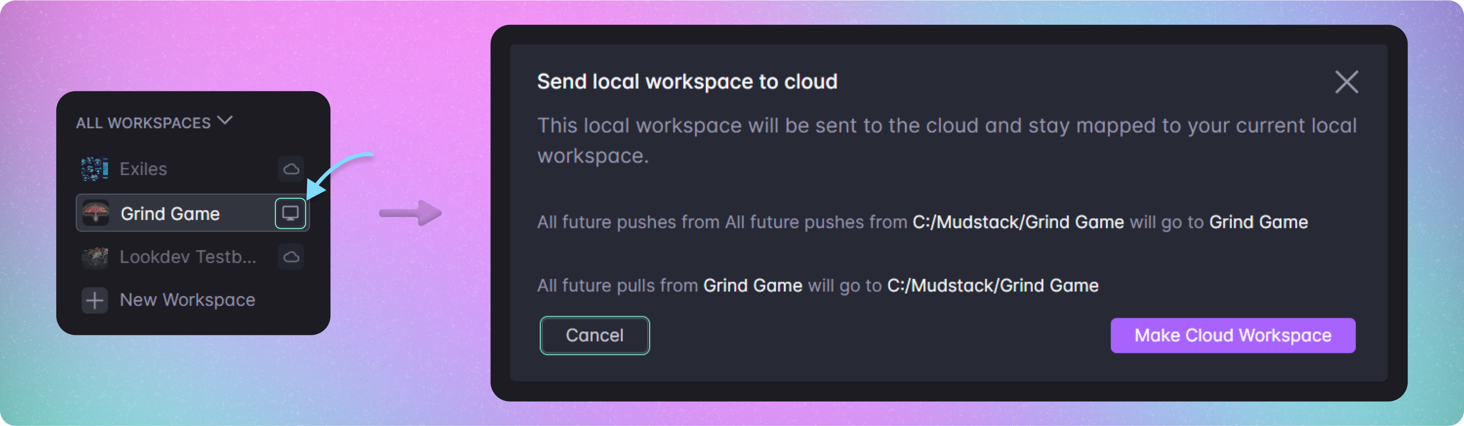 send a local workspace to the cloud