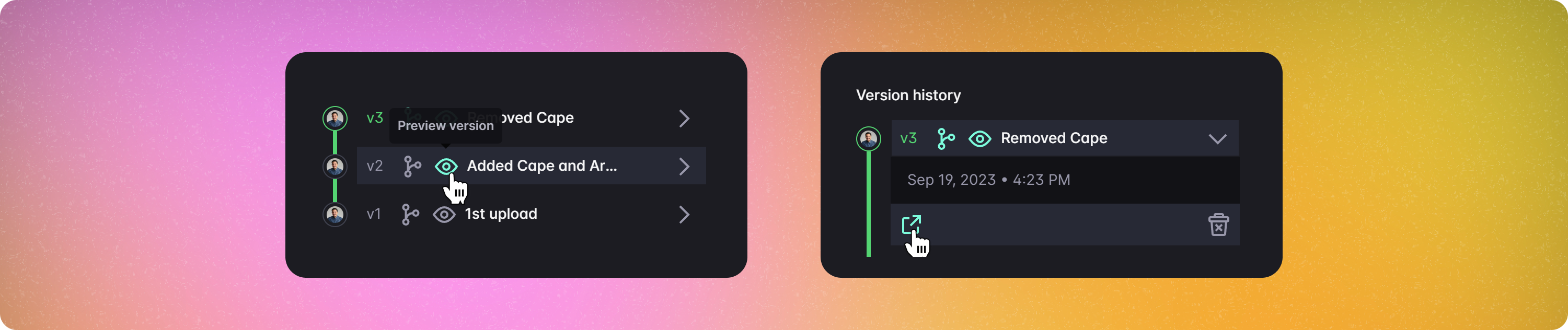 click the eye to preview in mudstack and the open button in the bottom left to open with your OS default app