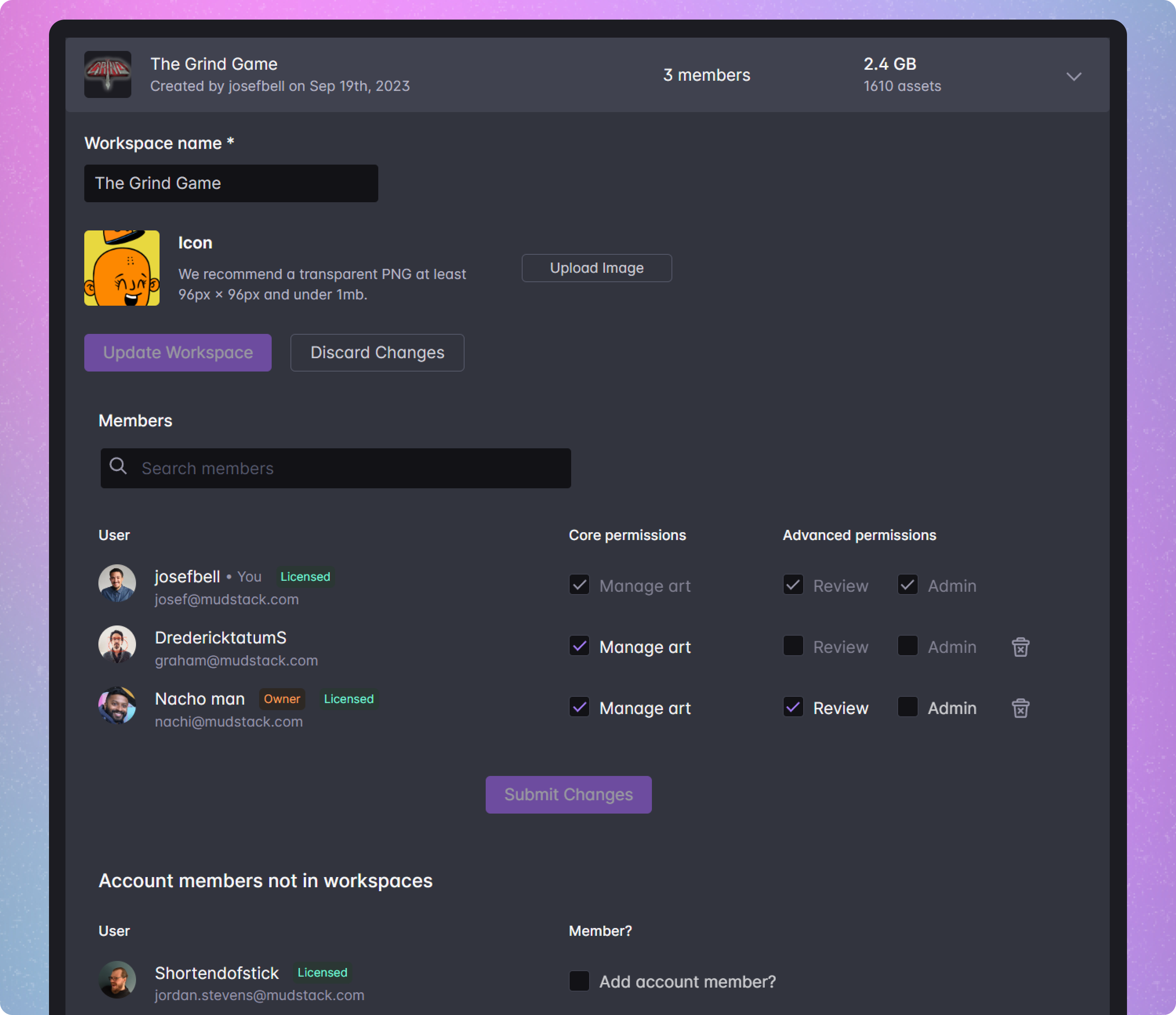 workspace level permissions in mudstack