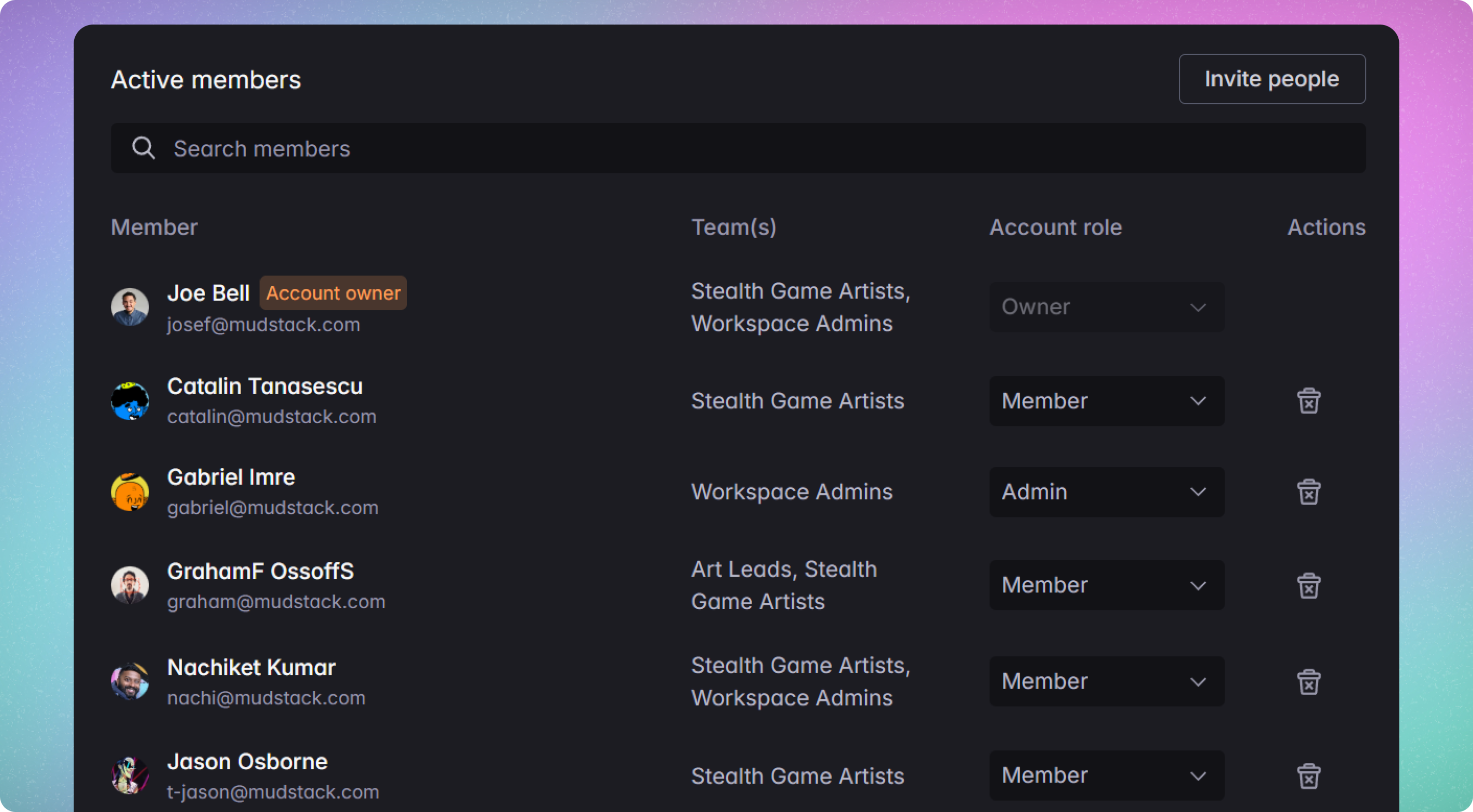 account level permissions in Mudstack