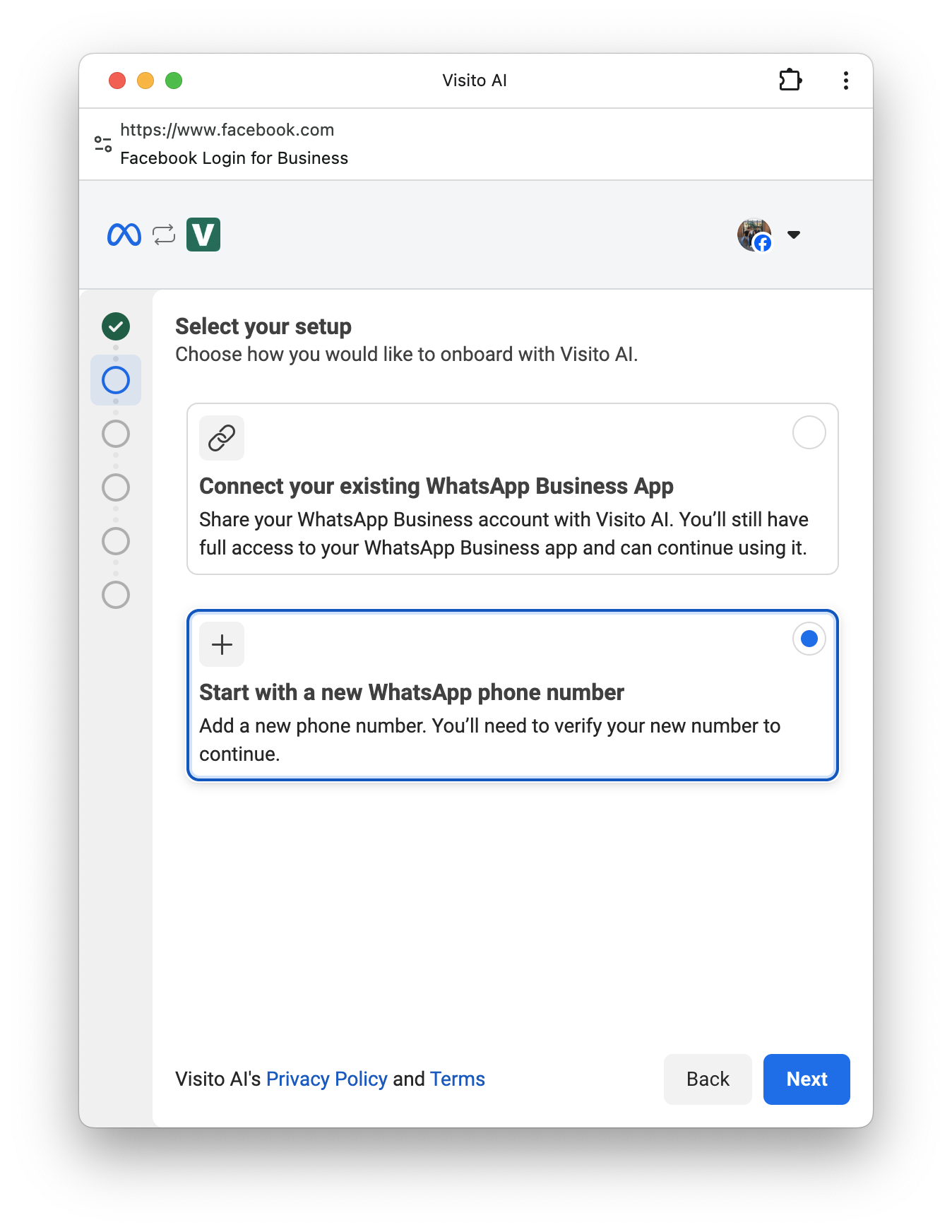 Select Start with a new WhatsApp phone number
