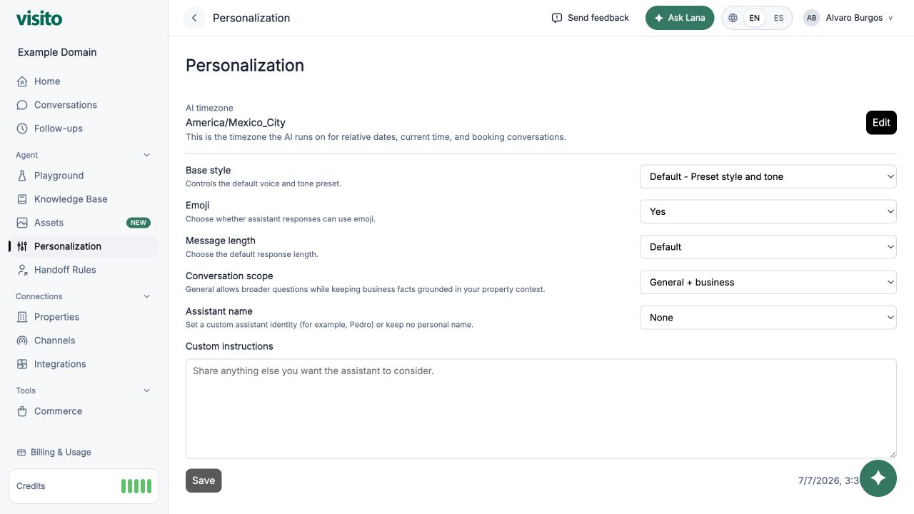 Agent Personalization settings