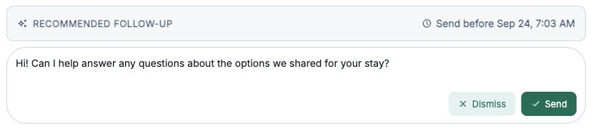 Recommended follow-up editor with Dismiss and Send controls