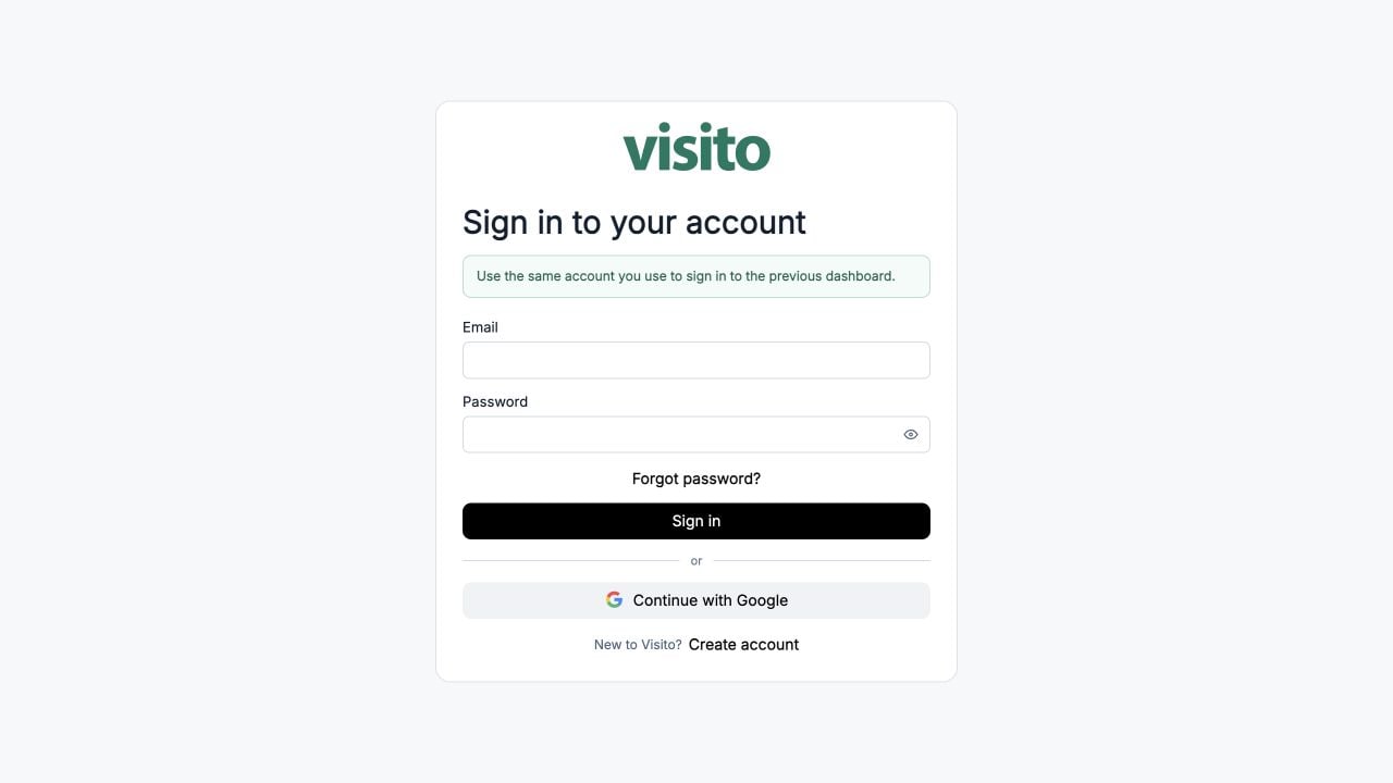 Visito sign-in screen