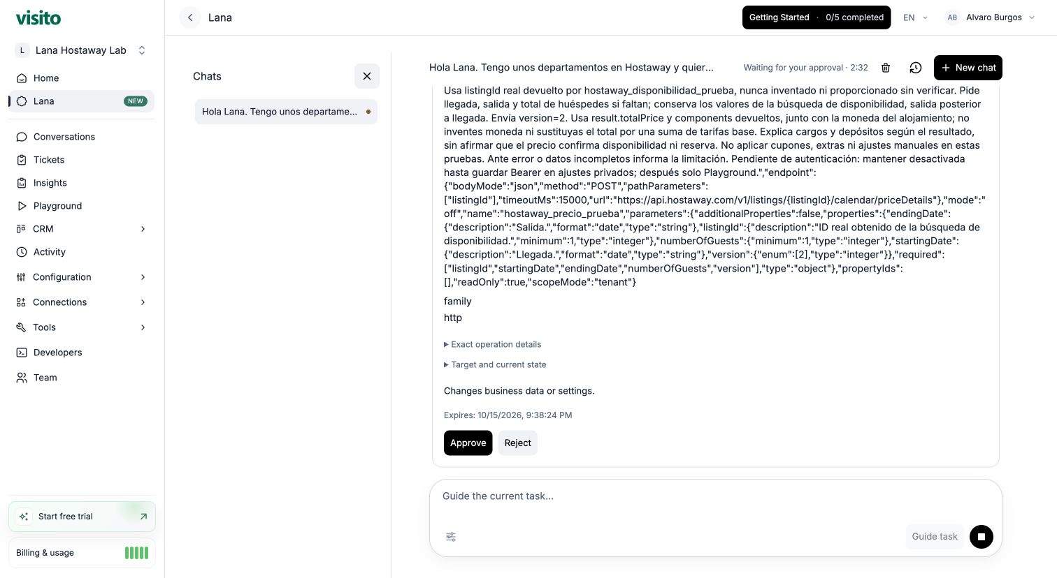 Lana pricing-action proposal with Approve and Reject controls.