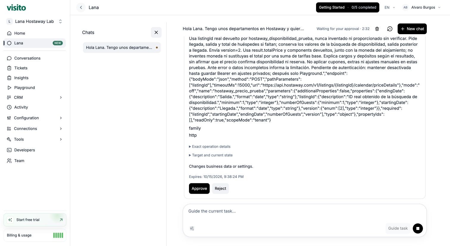 Lana pricing-action proposal with Approve and Reject controls.