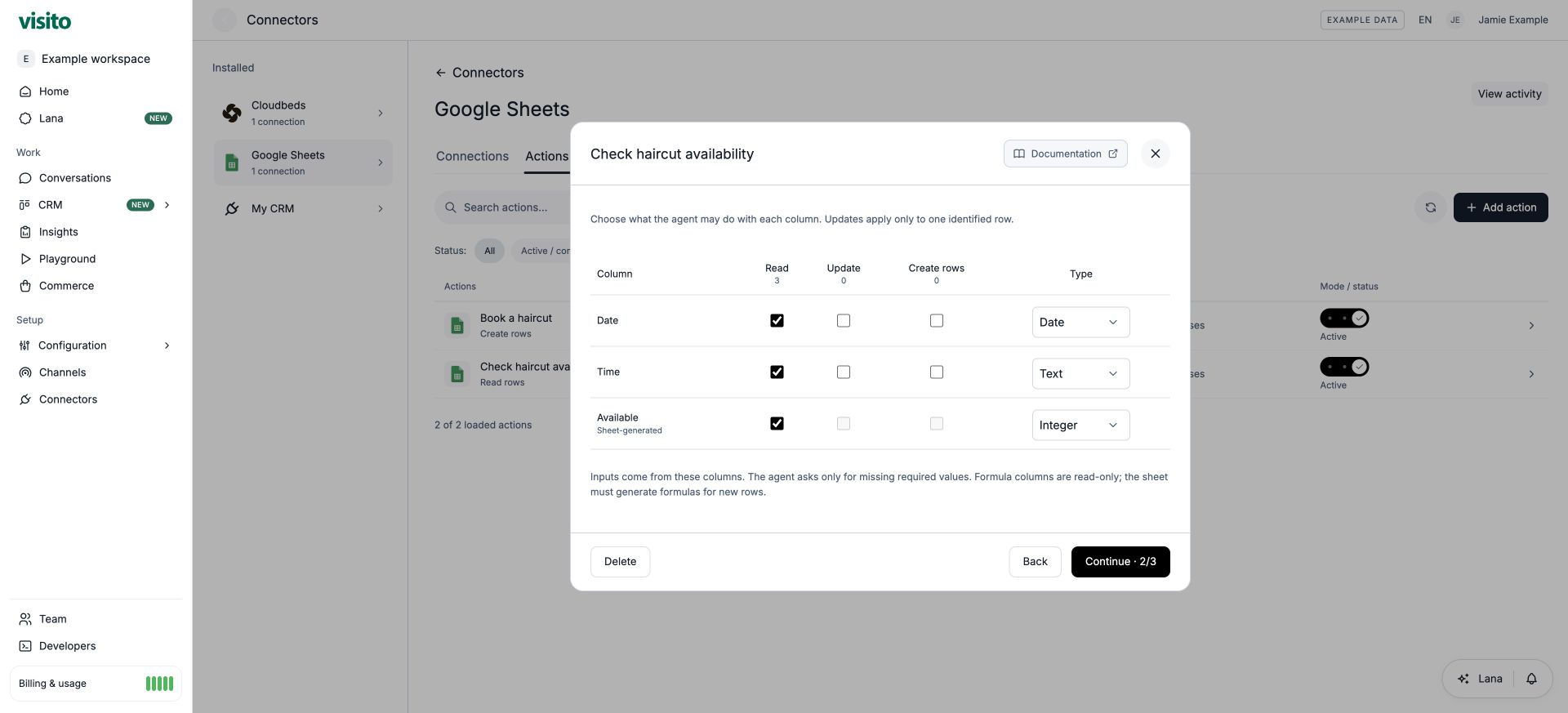 Read permission enabled for all availability columns, with Update and Create rows disabled.