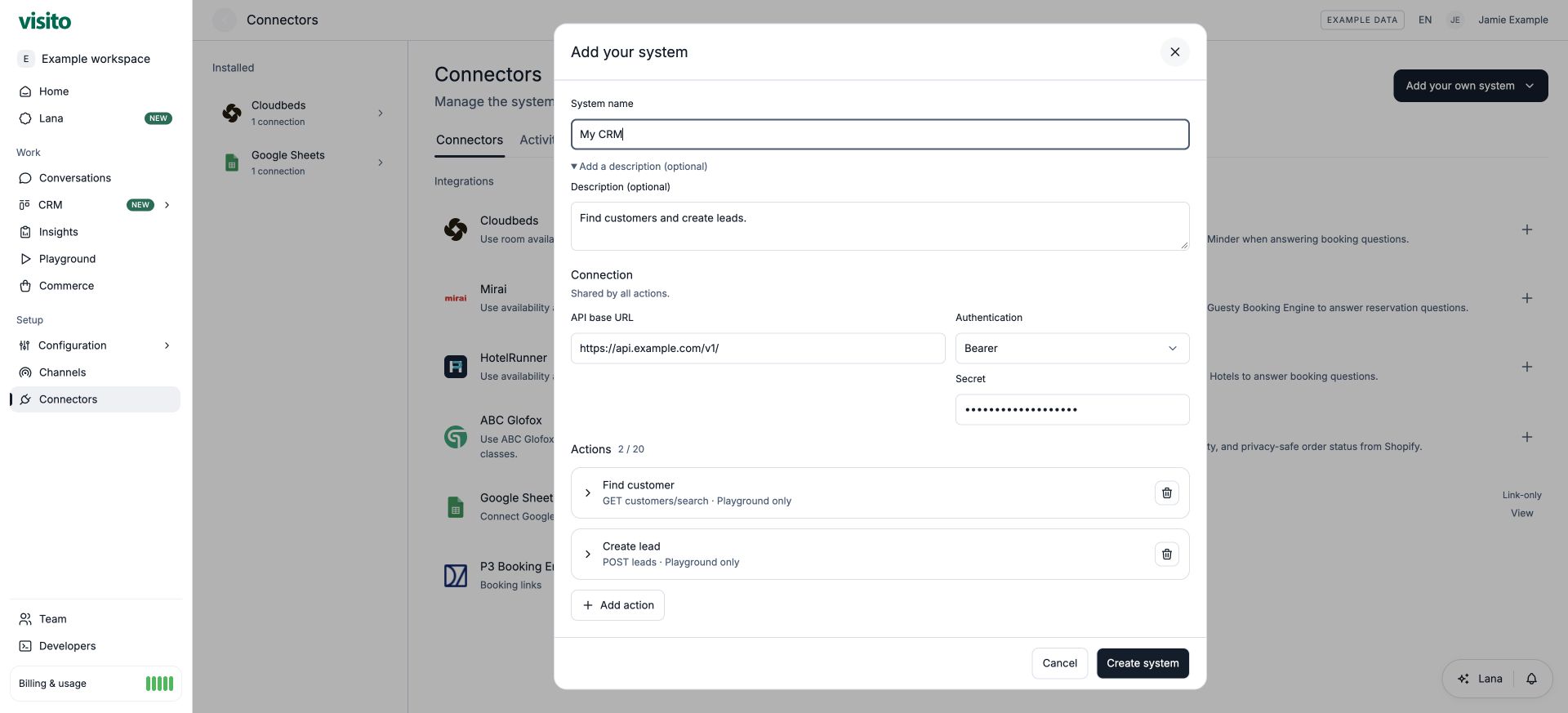 Two actions grouped under one shared connection before creation.
