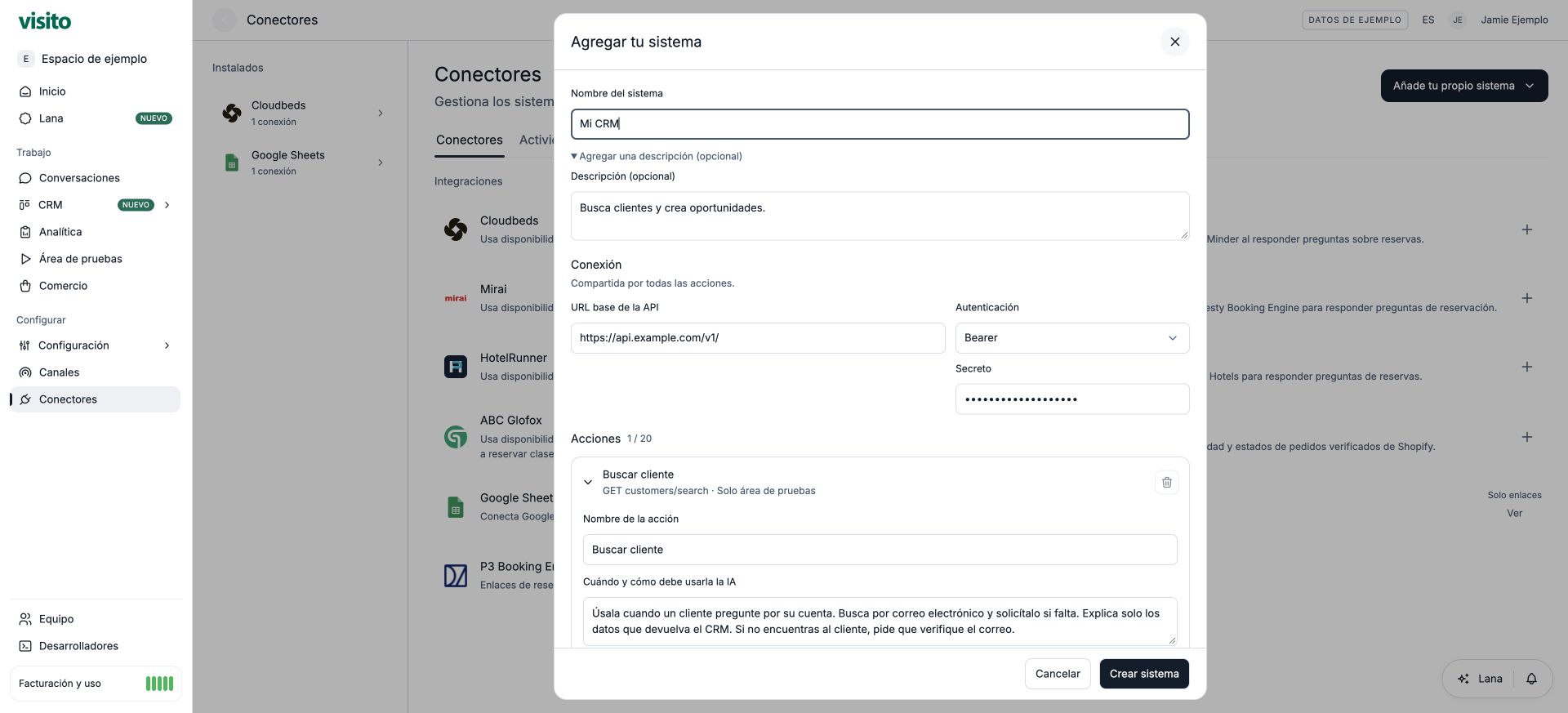 URL base y credencial Bearer compartidas por las acciones del sistema.