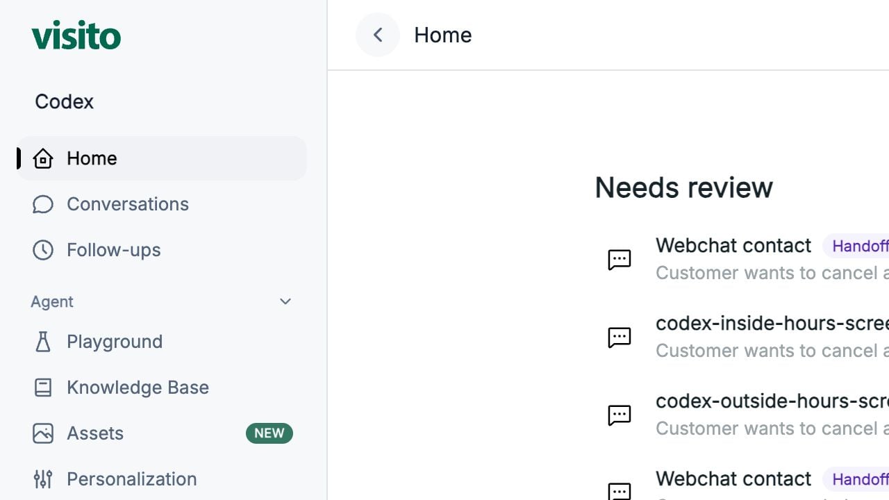 Visito Home dashboard