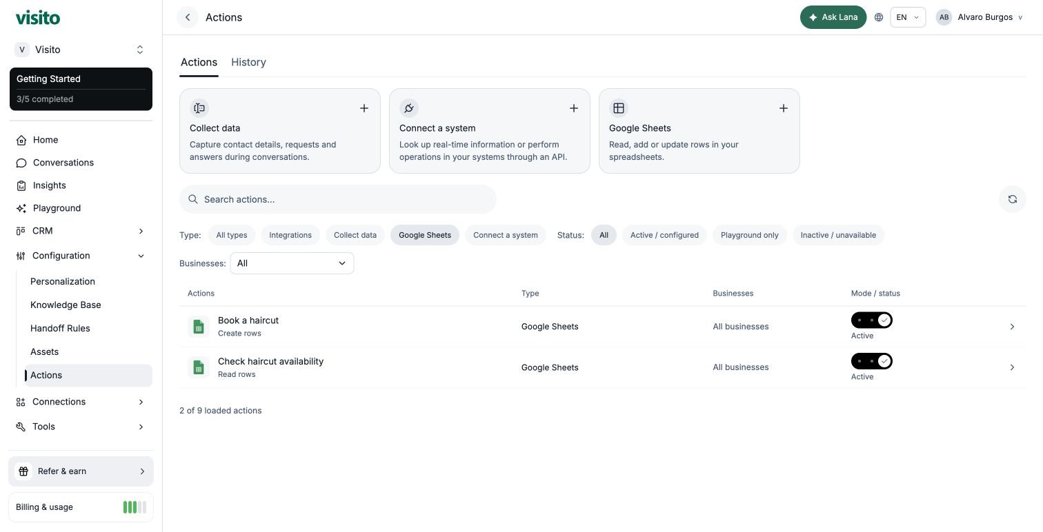 Las dos acciones de Google Sheets con operaciones distintas.