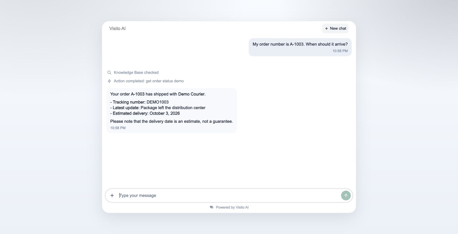 Webchat solicita el número y muestra los datos del envío en inglés.