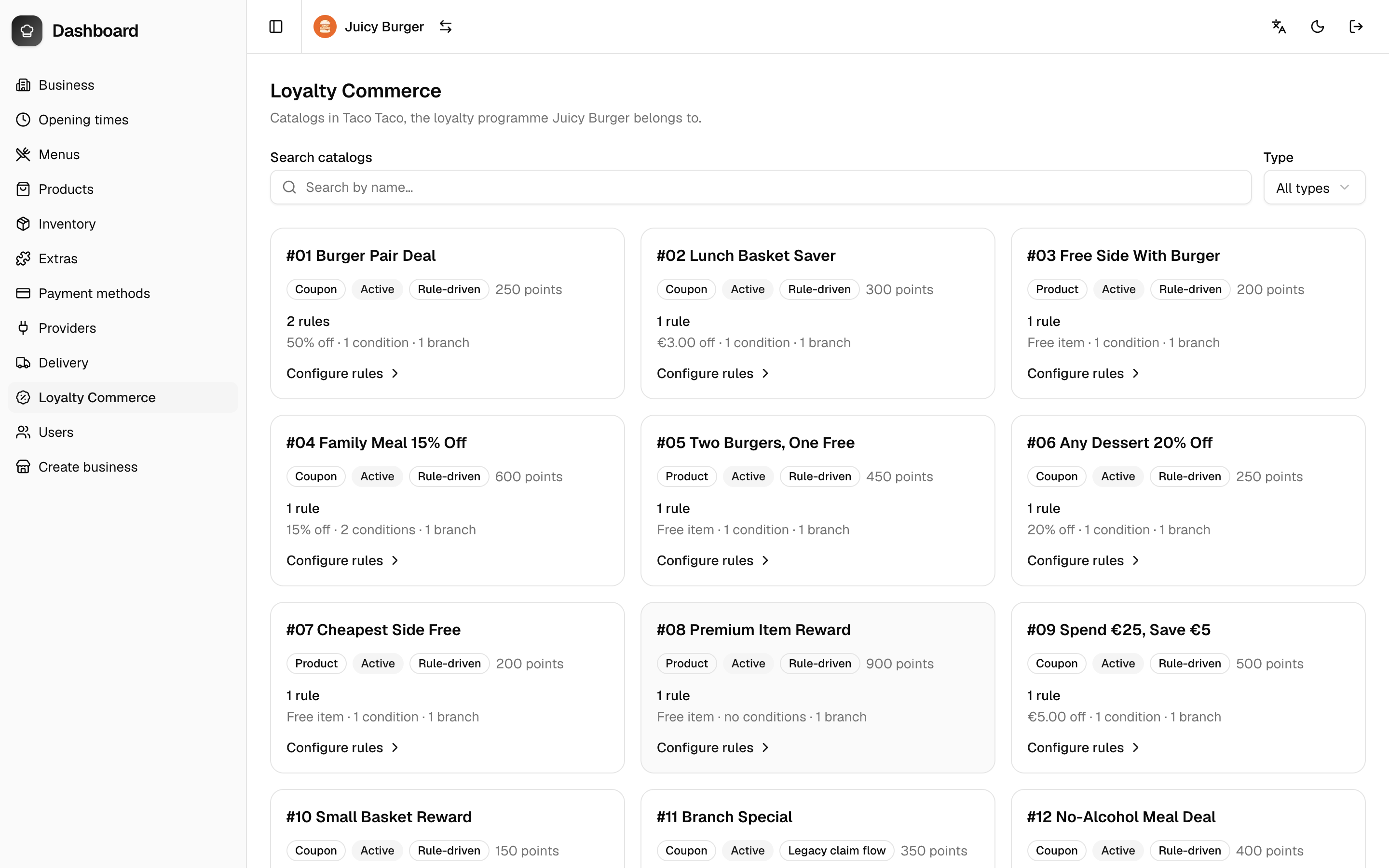 Loyalty Commerce page showing the rewards in your loyalty programme