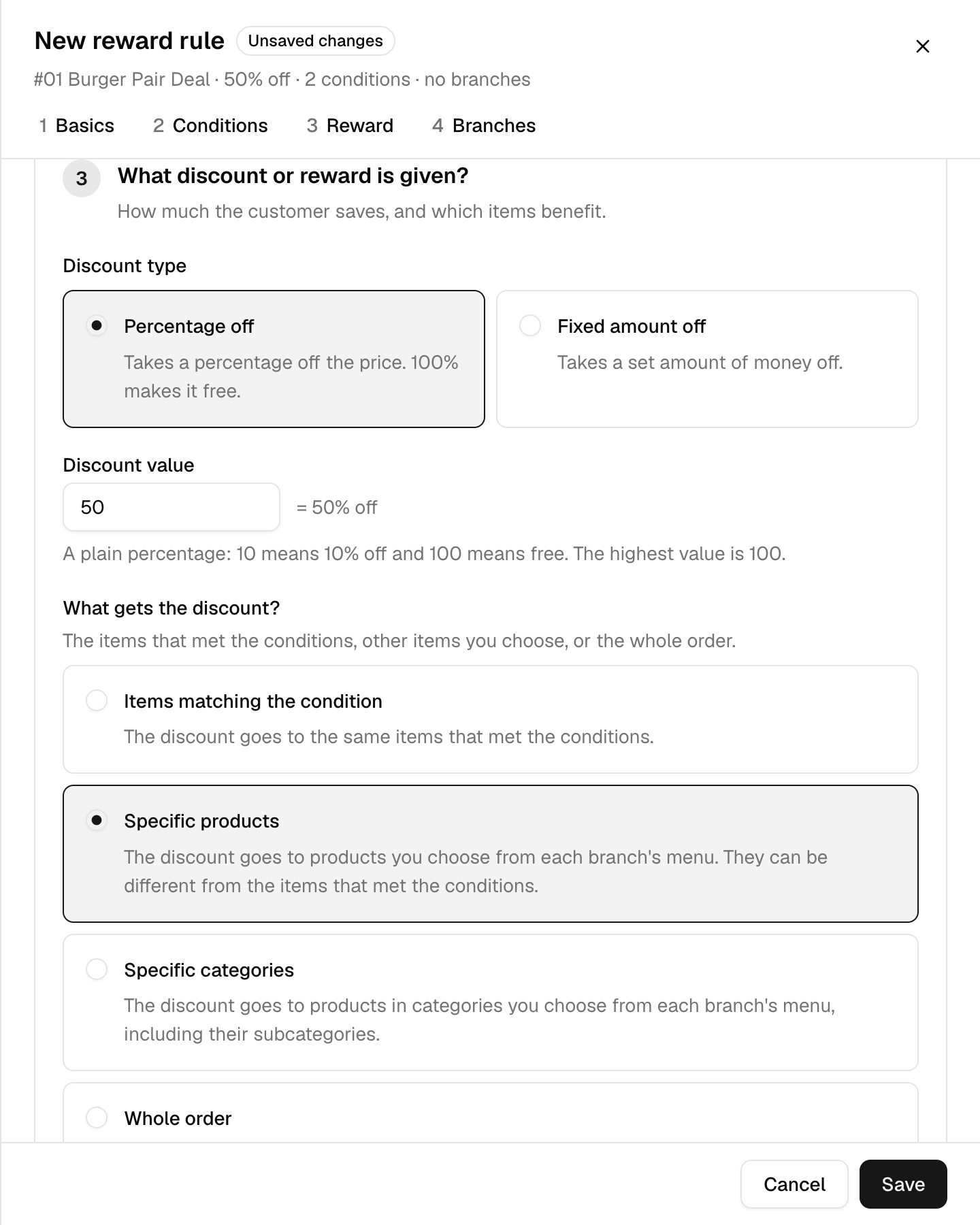Specific products chosen as what gets the discount