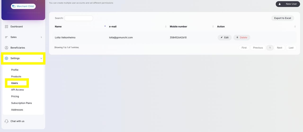 Settings Users Copy