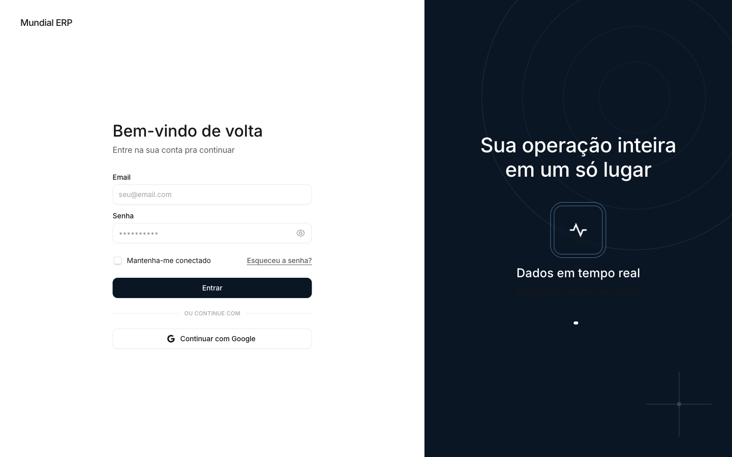 Tela de login do Mundial ERP