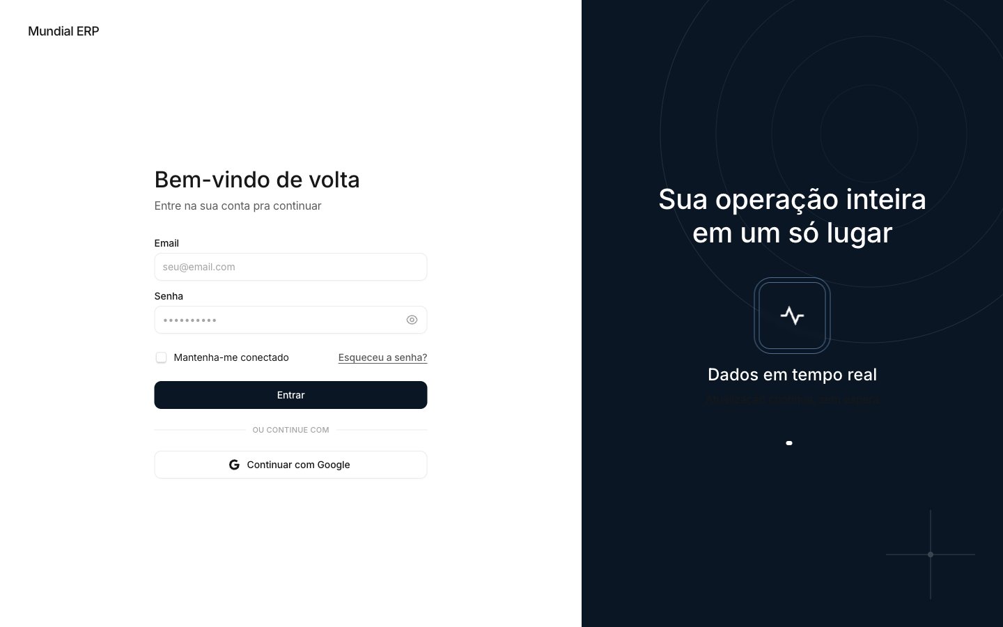 Tela de login do Mundial ERP