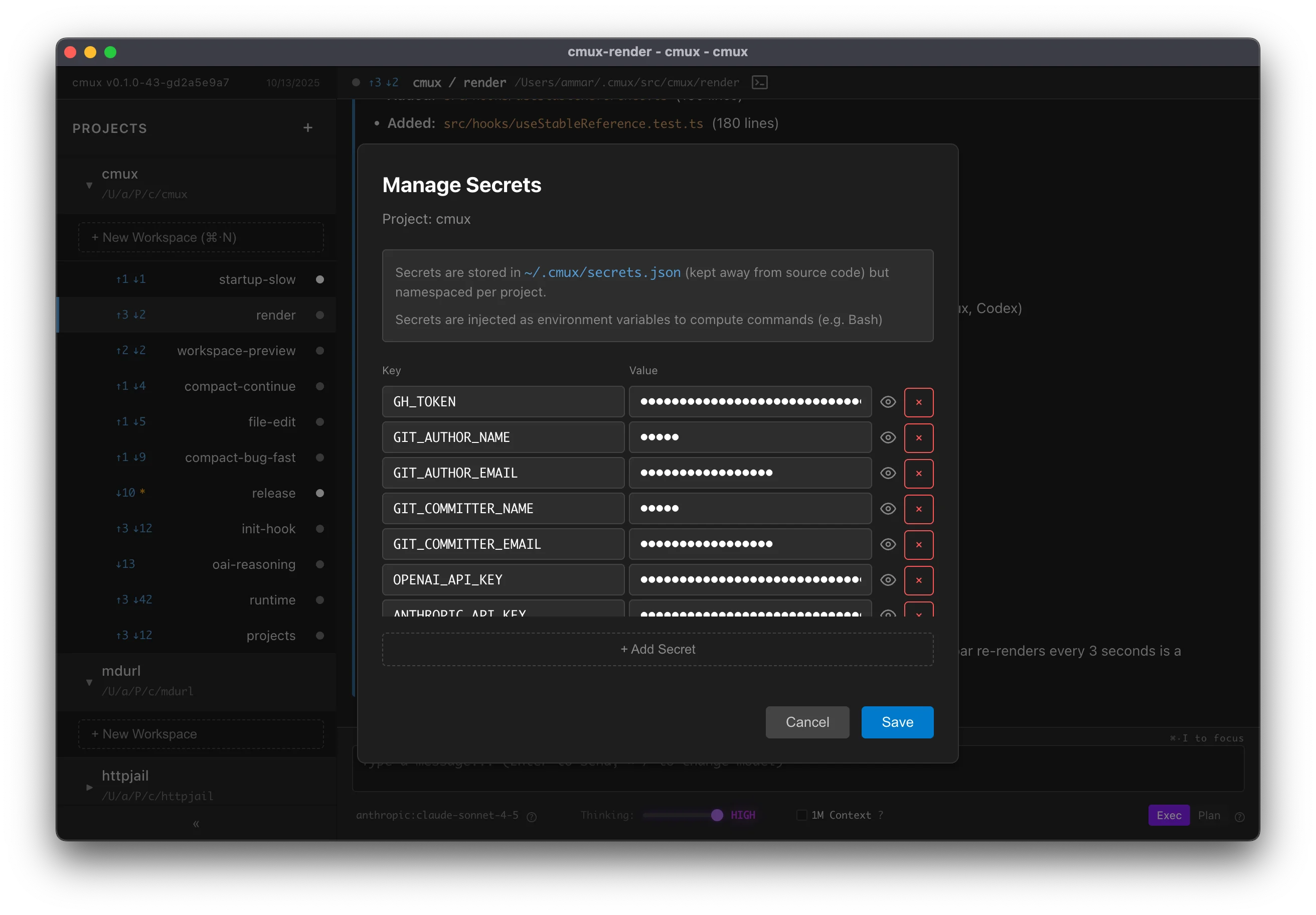 Project Secrets Modal