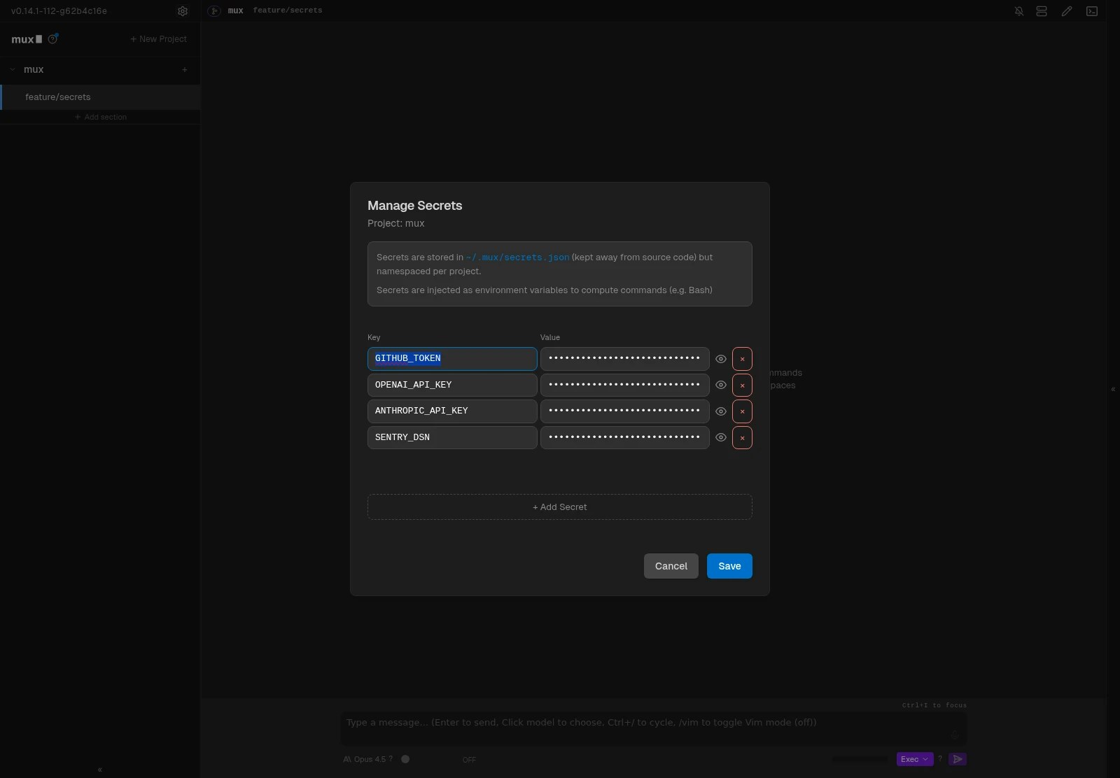 Project Secrets Modal