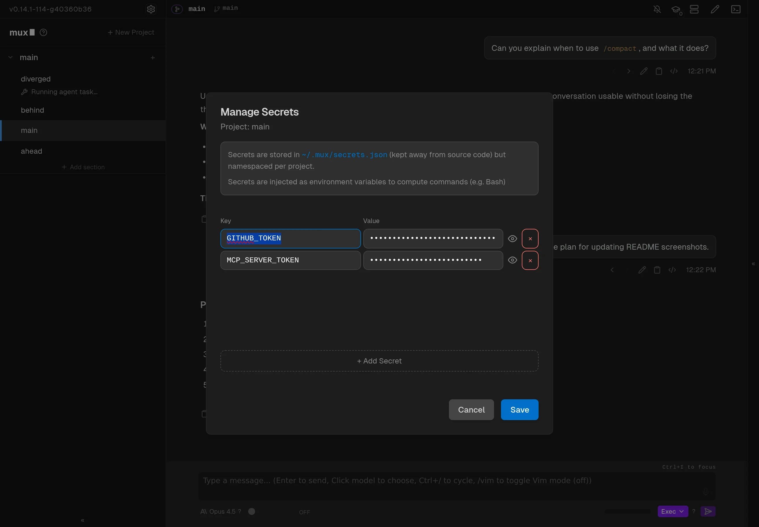 Project Secrets Modal