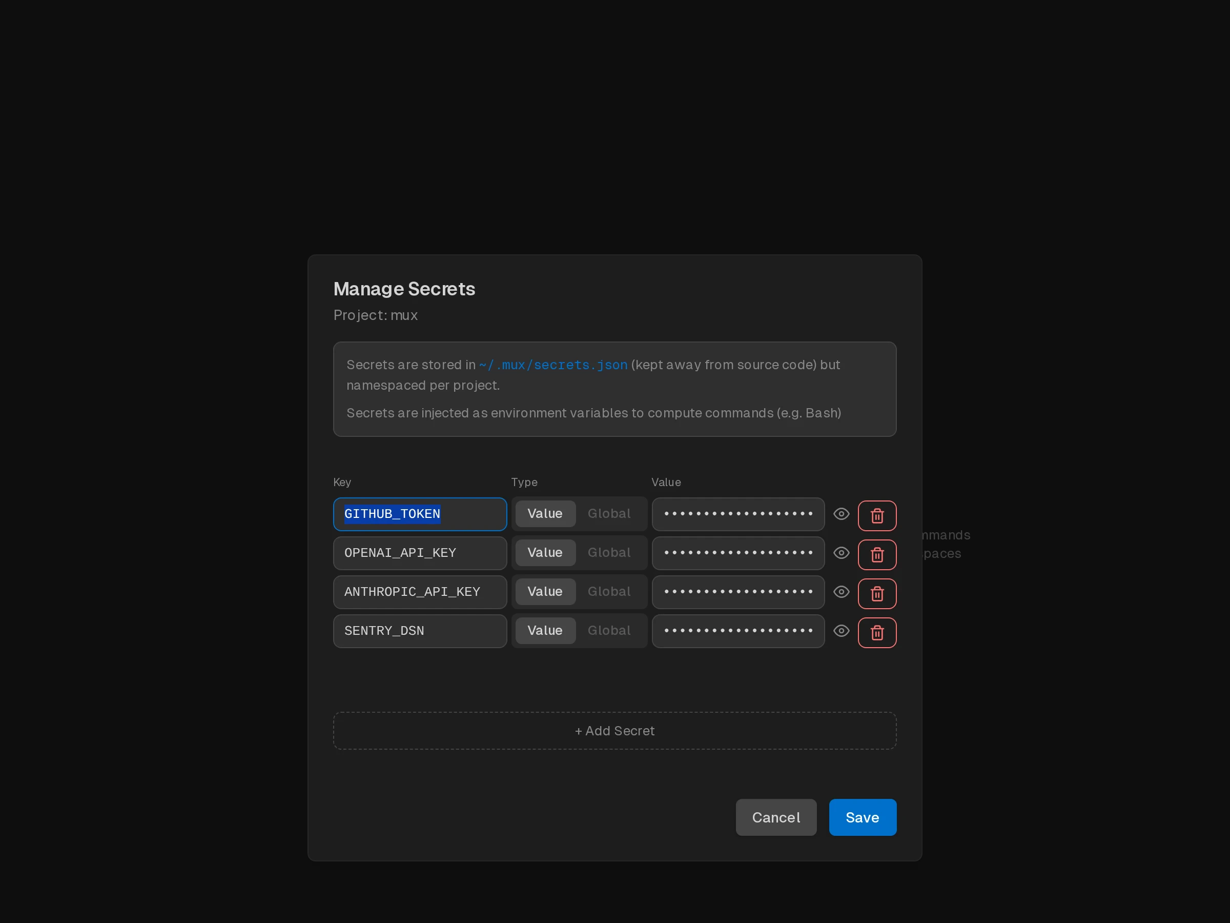 Project Secrets Modal