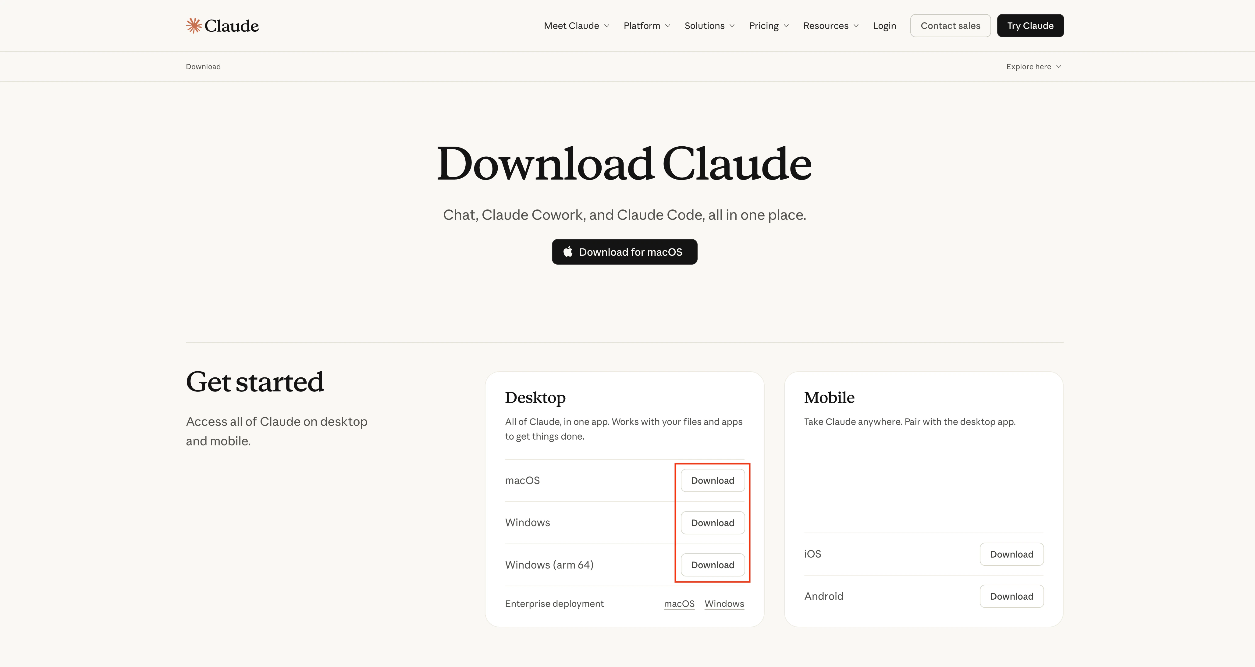 Claude Desktop Download Page