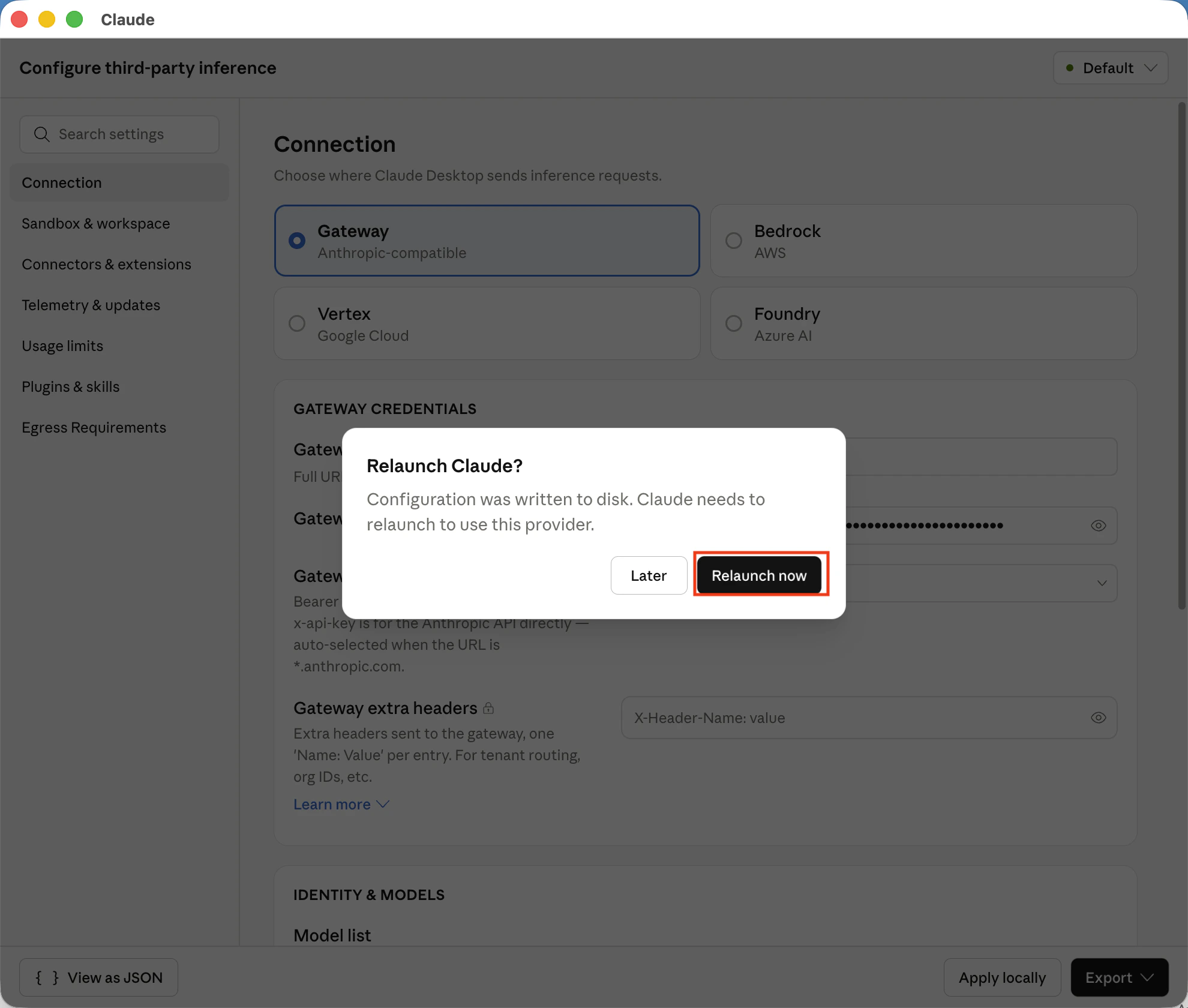 Claude Desktop Relaunch Dialog