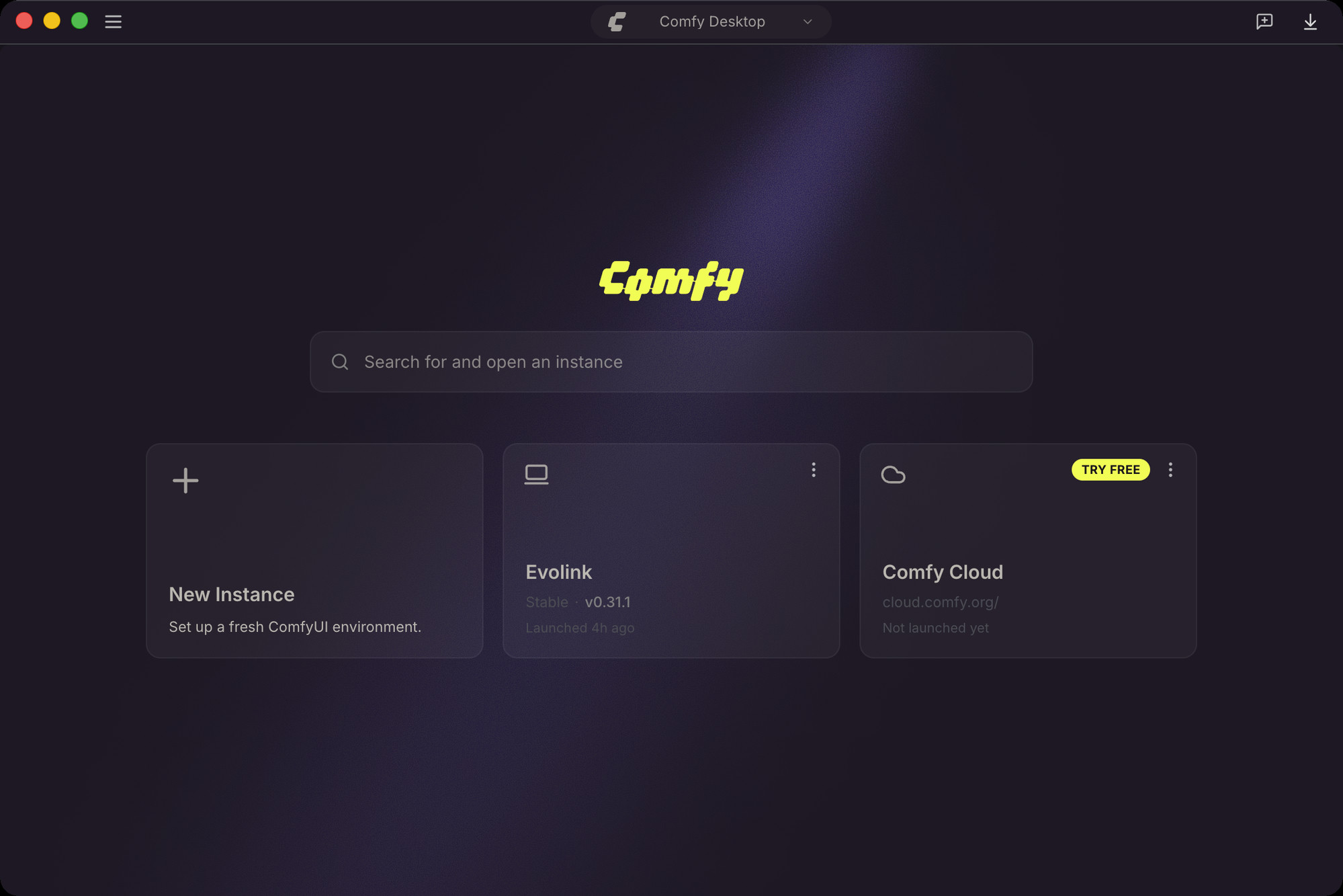 ComfyUI Desktop 홈 화면
