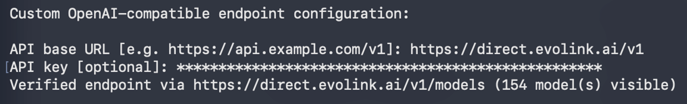 Entering the EvoLink endpoint URL and key and passing endpoint validation