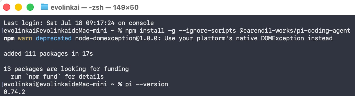 npm を使用した Pi のインストール