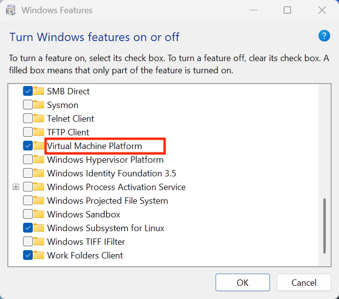 Windows Features Virtual Machine Platform