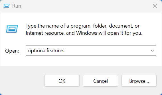 Windows Run optionalfeatures