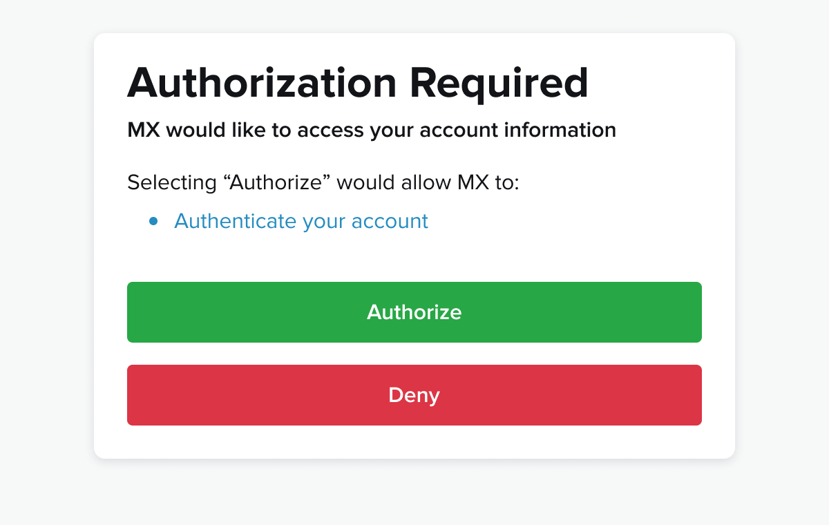 Screenshot of authorize screen
