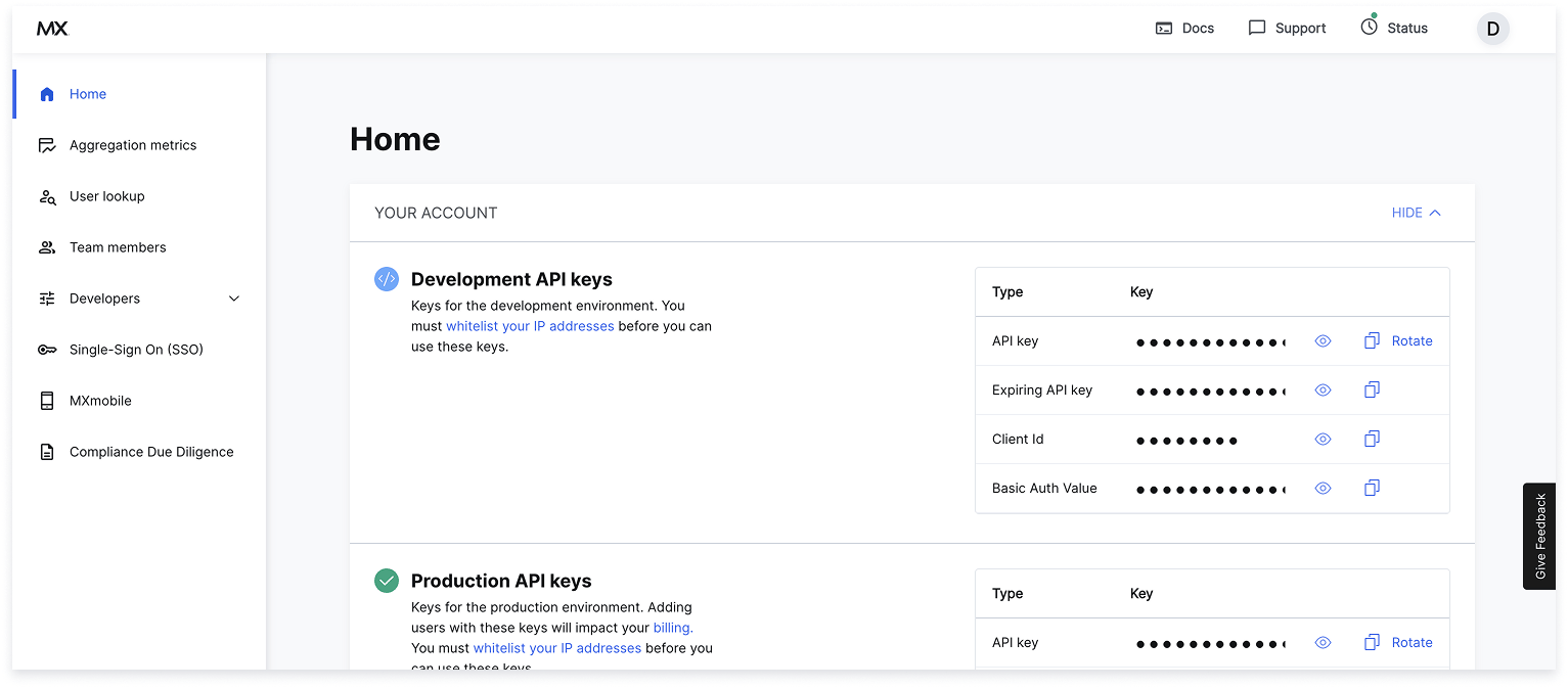 Client Dashboard home page