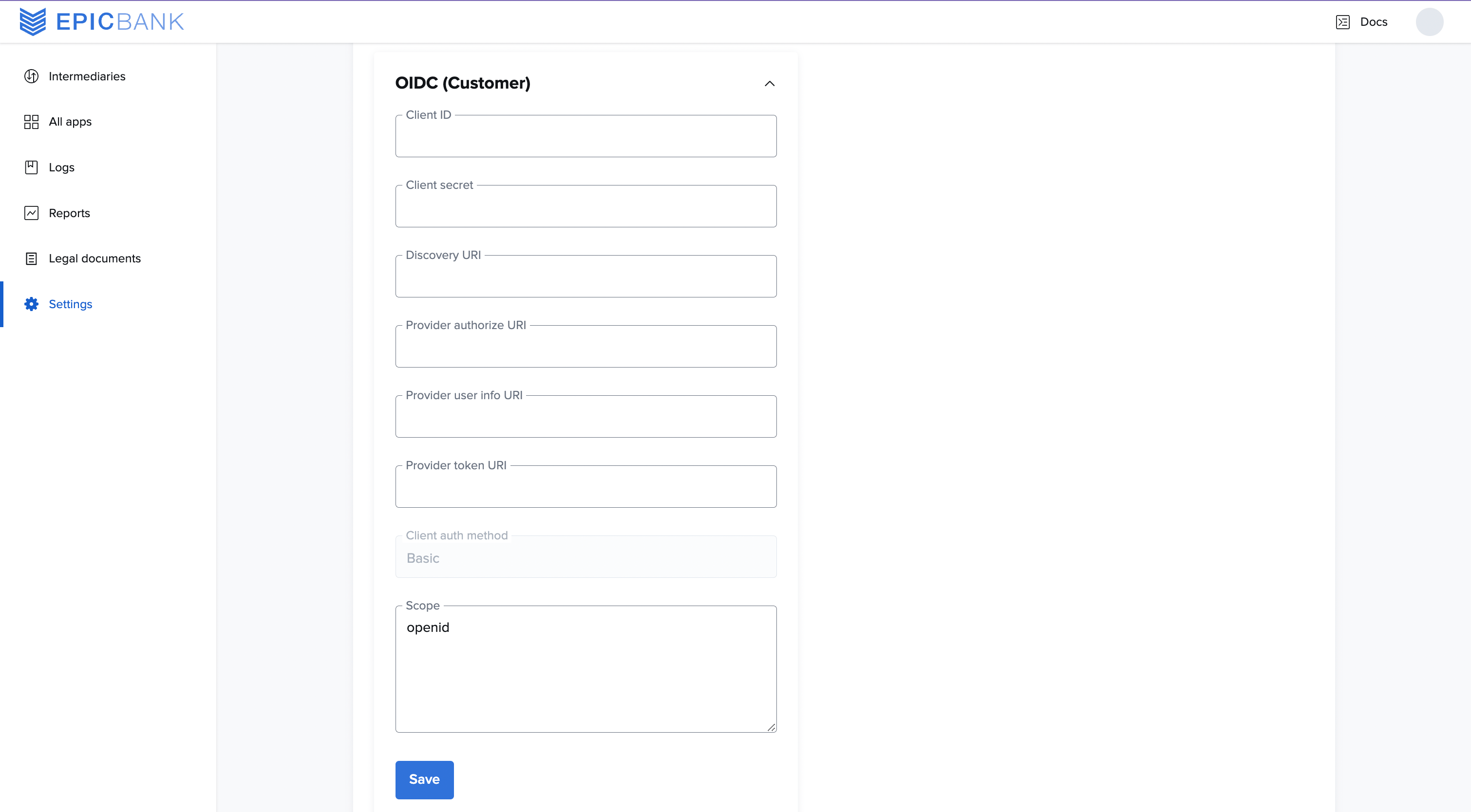 A screenshot of the OIDC customer screen