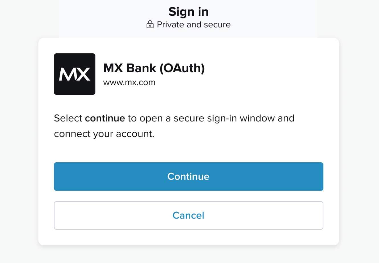 Screenshot of OAuth connection screen where you select continue.