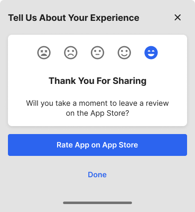 Selected rating App Rating card with a selected rating