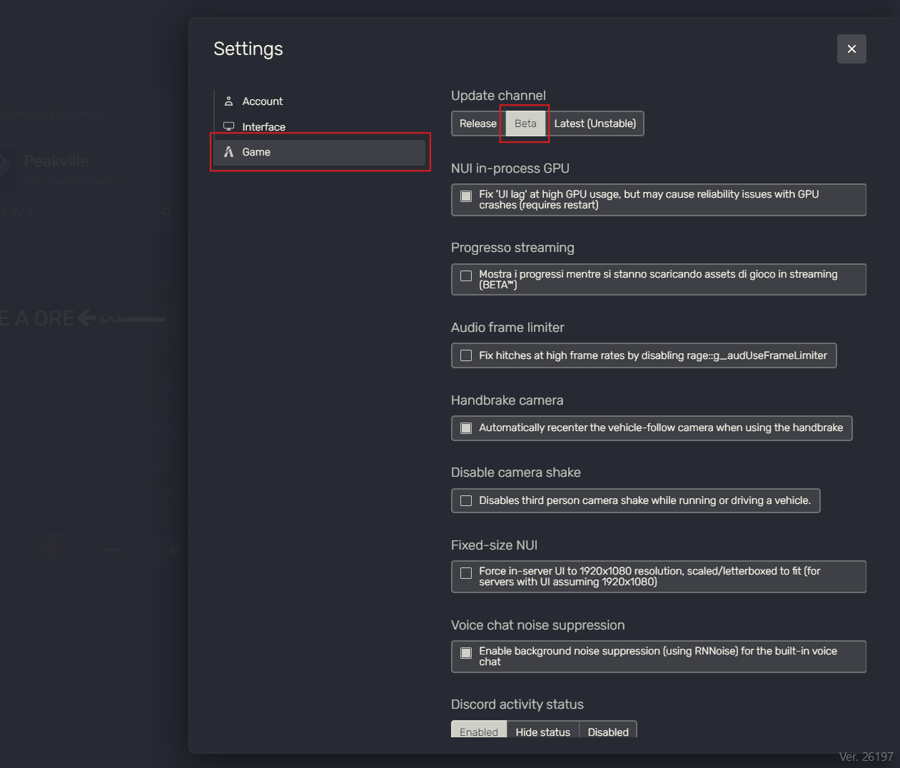 Image of FiveM client settings