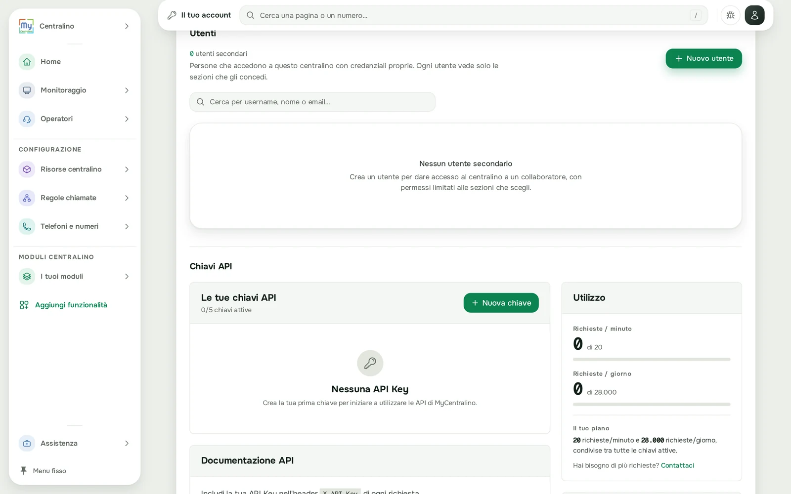 Gli utenti secondari in Accessi e sicurezza