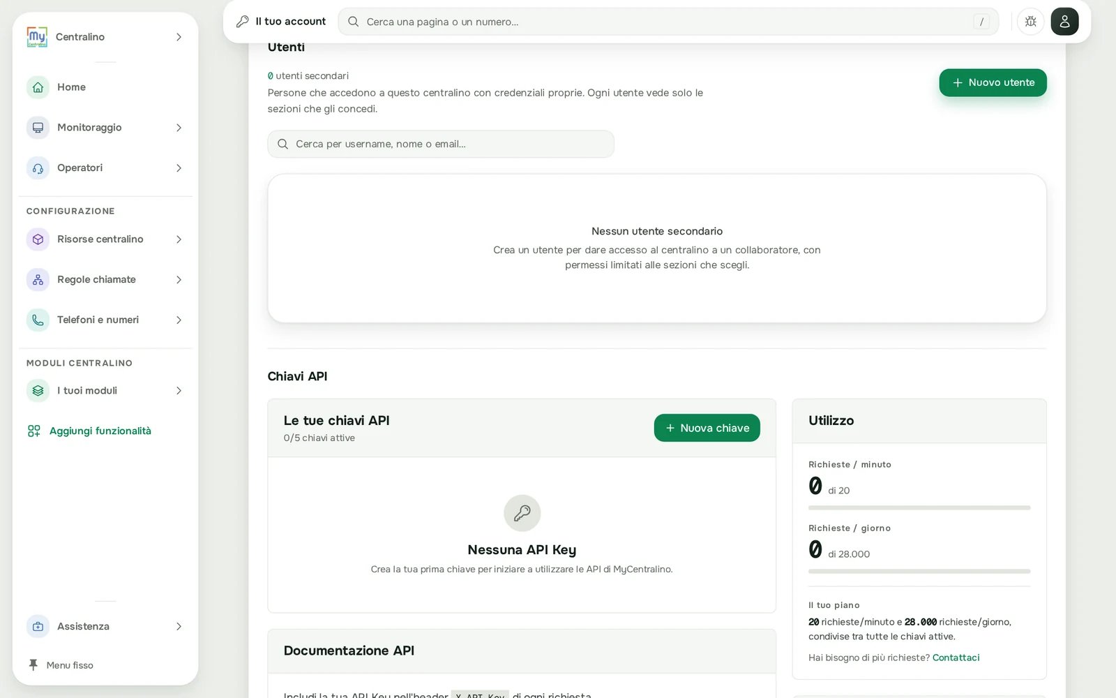 Gli utenti secondari in Accessi e sicurezza