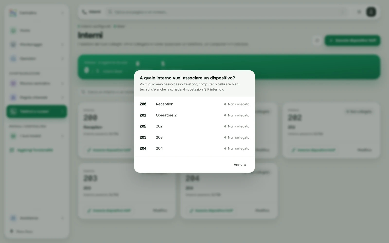 Associa dispositivo VoIP: per prima cosa si sceglie l'interno