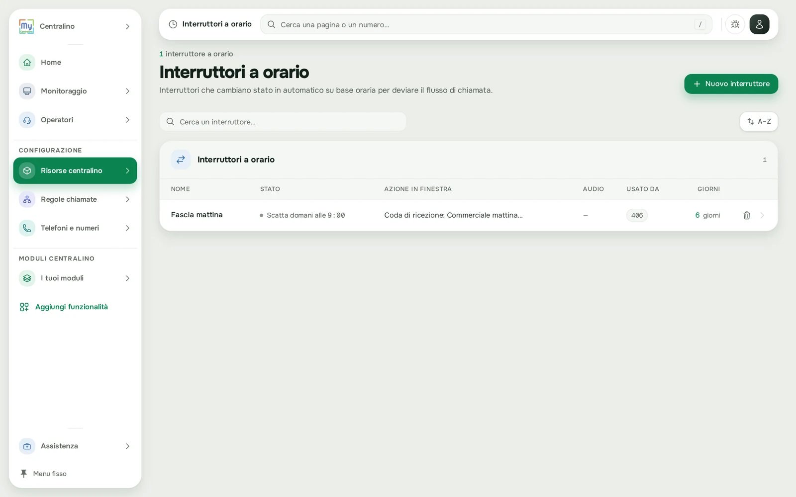 L'elenco degli Interruttori a orario