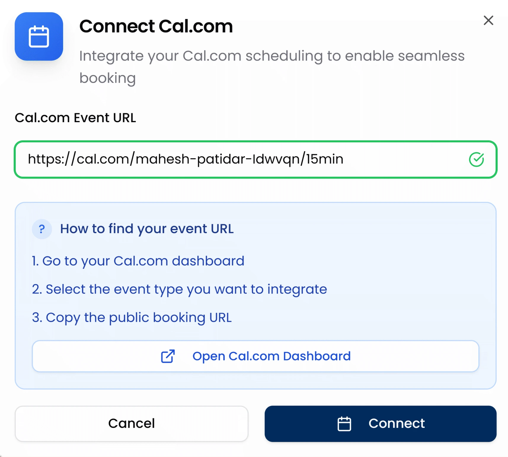 Connecting Booking Event URL